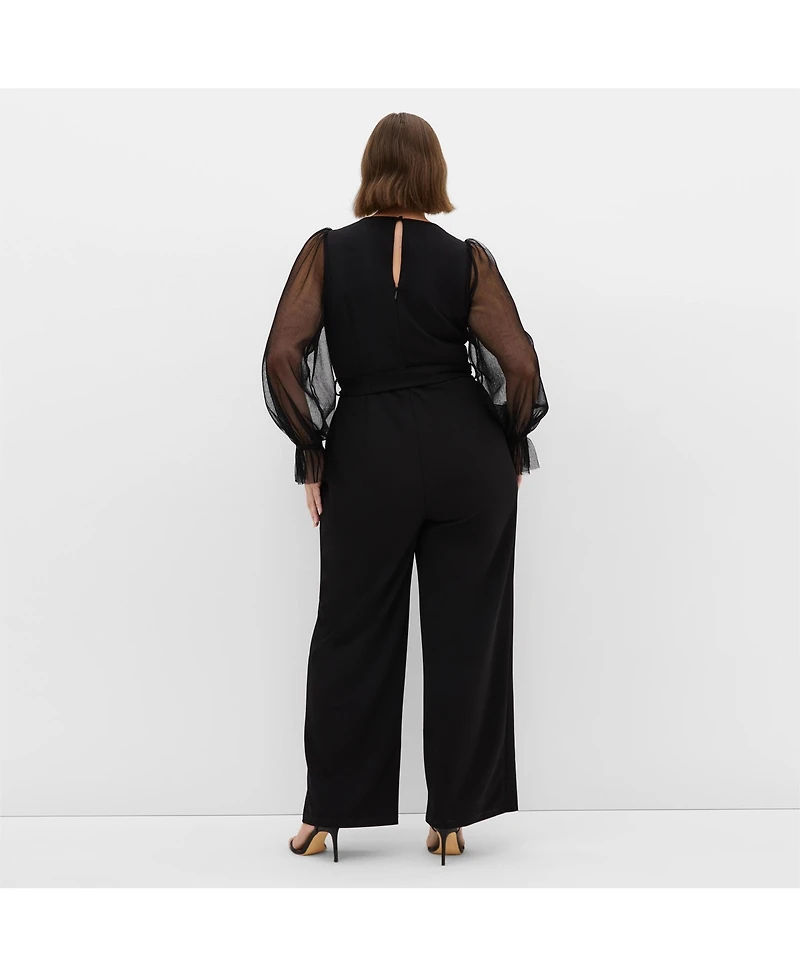 City Chic Women's Plus Alannah Mesh Sleeve Jumpsuit