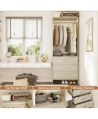 24" Freestanding Closet Organizer System with Hanging Rods and Drawers