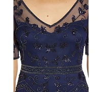 Adrianna Papell Women's Beaded V-Neck Midi Dress