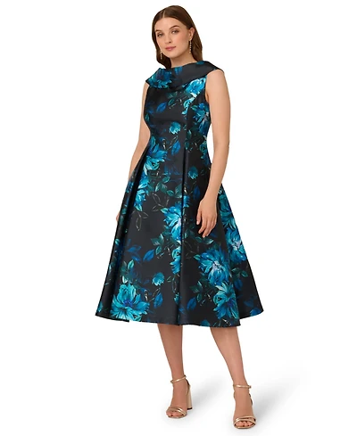 Adrianna Papell Women's Boat Neck Midi Dress