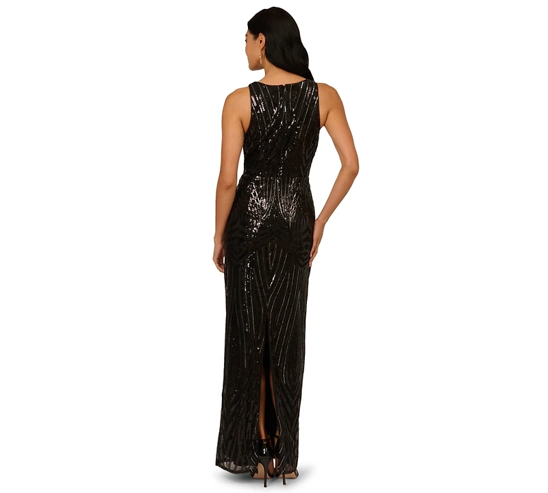 Adrianna Papell Women's Sequin Crewneck Sleeveless Gown