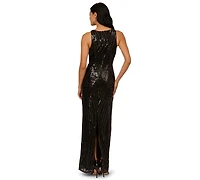 Adrianna Papell Women's Sequin Crewneck Sleeveless Gown