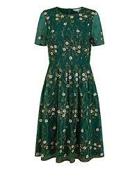 Yumi Women's Embroidered Floral Skater Dress