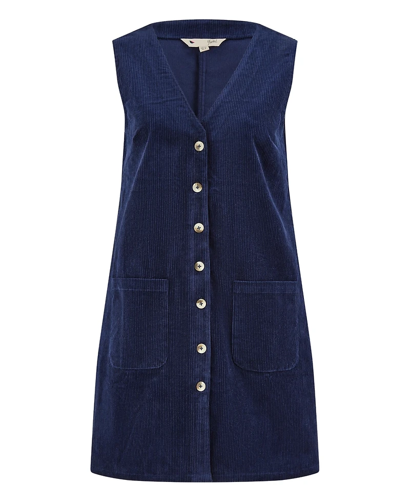 Yumi Women's Cord Button Through Pinafore Dress