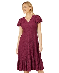 Yumi Women's Short Sleeve Lace Midi Skater Dress