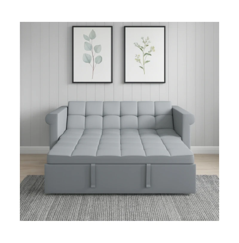 Maison Boucle 2-Seater Velvet Loveseat Sleeper Sofa Bed, Pull-Out Convertible Couch with Scroll Arms & Adjustable Backrest for Small Spaces