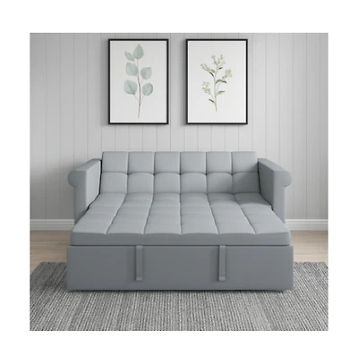 Maison Boucle 2-Seater Velvet Loveseat Sleeper Sofa Bed, Pull-Out Convertible Couch with Scroll Arms & Adjustable Backrest for Small Spaces