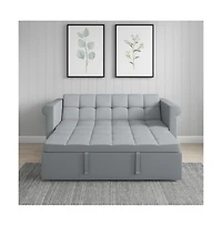 Maison Boucle 2-Seater Velvet Loveseat Sleeper Sofa Bed, Pull-Out Convertible Couch with Scroll Arms & Adjustable Backrest for Small Spaces