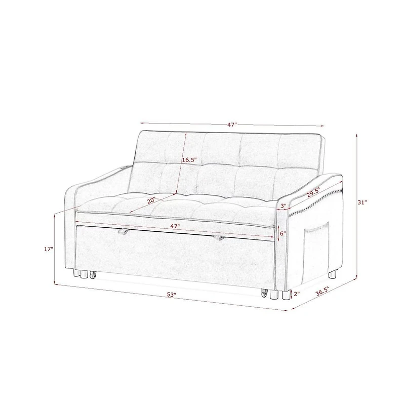 Velvet Loveseat Sleeper Sofa Bed with Usb & Type-c Charging, Adjustable Backrest, Pull-Out for Small Spaces-Maison Boucle