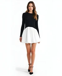 Modenaire Women's Ribbed Long-Sleeve Fit-and-Flare Mini Dress