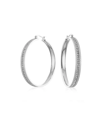 Bling Jewelry Round Channel Set Cz Large Hoop Earrings Stardust Brush Matte Finish Gold Plated Stainless Steel 2 Diameter