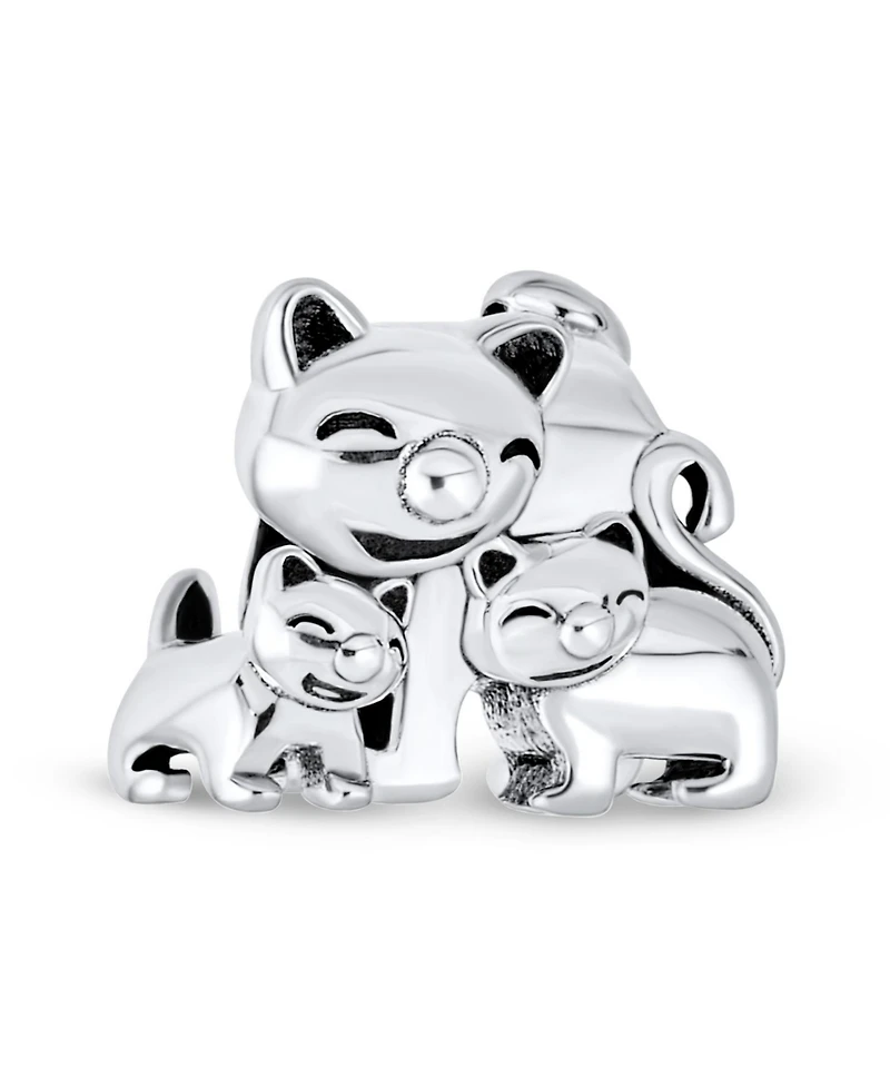Bling Jewelry Set of 2 Mommy Cat & Kittens Family & I Love My Cat Round Charm Bead Sterling Silver