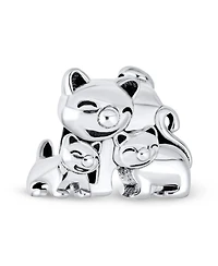 Bling Jewelry Set of 2 Mommy Cat & Kittens Family & I Love My Cat Round Charm Bead Sterling Silver