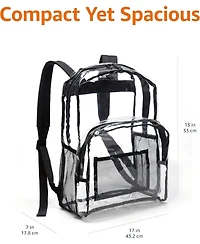 Basics Transparent School Backpack, With Water-Resistant Pvc Plastic Material and Ruggedly Reinforced Shoulder Straps, Clear
