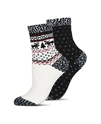 MeMoi Women's 2 Pair Pack Fairisle Border Cloud Soft Crew Socks
