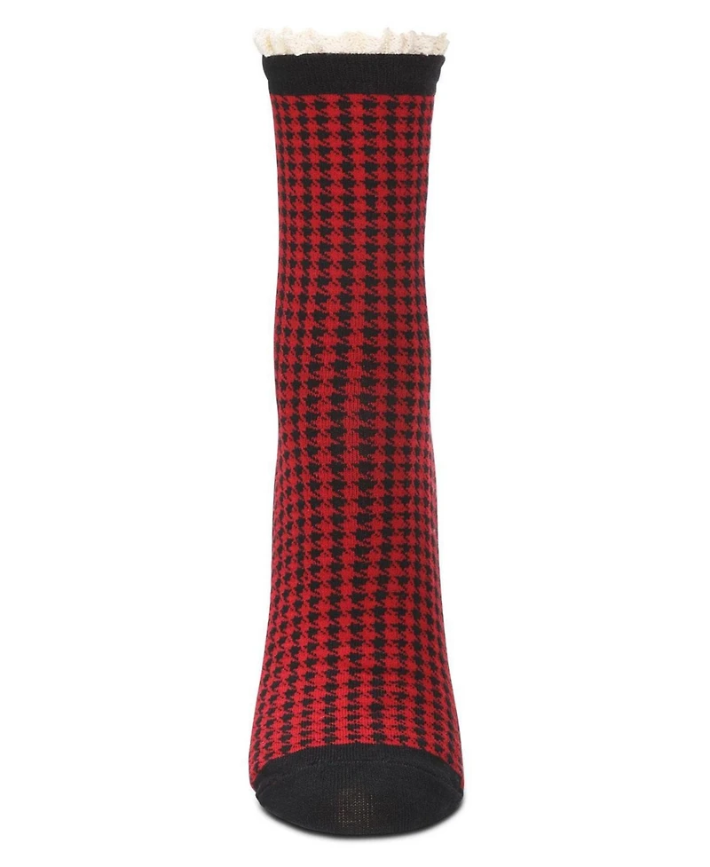 MeMoi Women's Houndstooth Lace Cuff Crew Socks