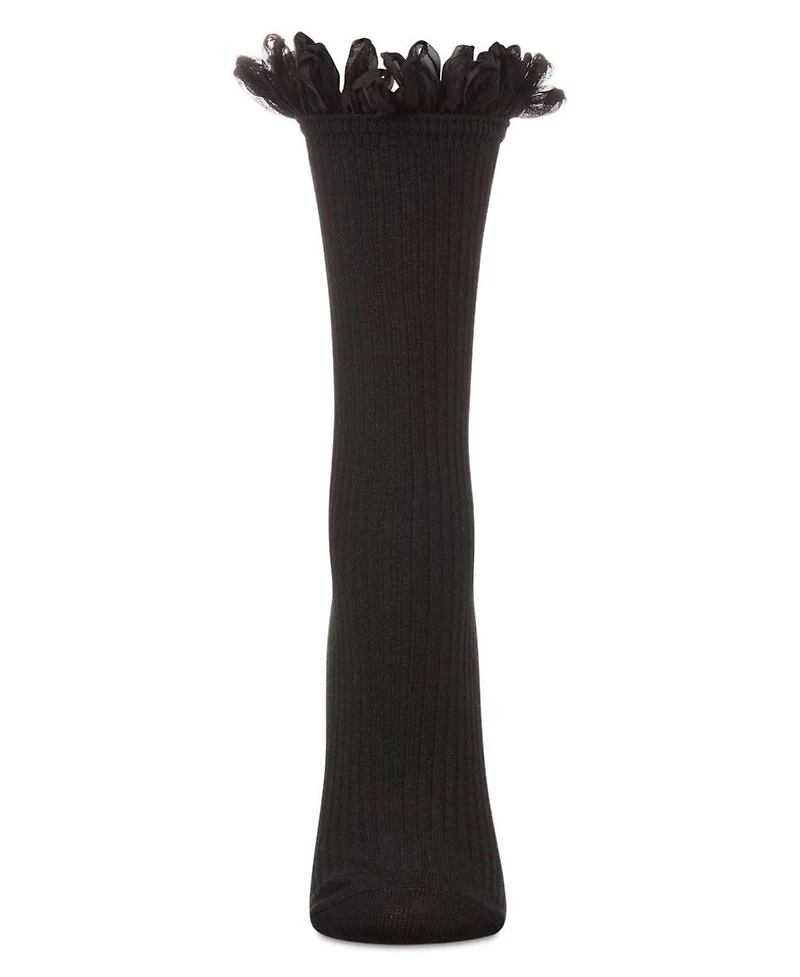 MeMoi Women's Fine Rib Loop Cuff Crew Socks