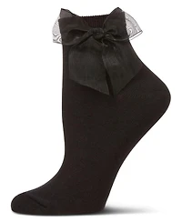 MeMoi Women's Cotton Rich Tulle Bow Trimmed Ankle Sock