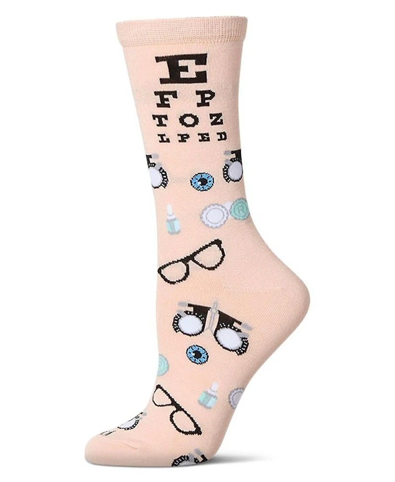 MeMoi Women's "Eye Exam" Rayon Blend Novelty Crew Sock