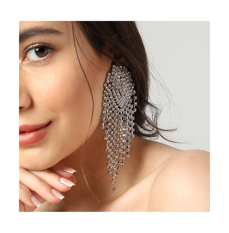 Sohi Women's Silver Bling Cluster Drop Earrings