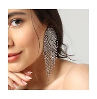 Sohi Women's Silver Bling Cluster Drop Earrings