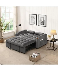 Tufted Convertible Loveseat Sleeper Sofa with Pull-Out Bed, Usb Charging & Cup Holders, Space-Saving 3-in-1 Design-Maison Boucle
