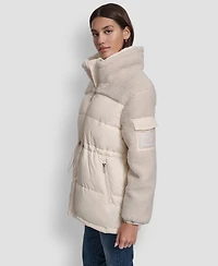Dkny Jeans Women's Faux-Sherpa Puffer Mixed Coat