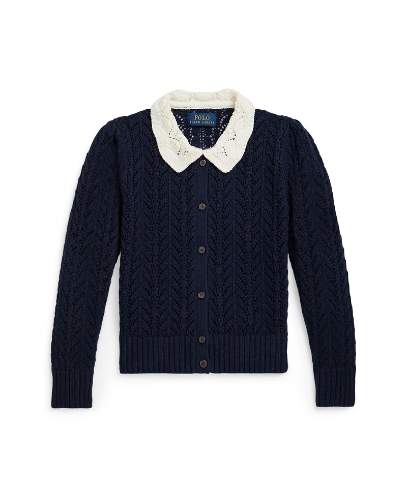 Polo Ralph Lauren Girls 2T-6X Pointelle-Knit Peter Pan Collar Cardigan