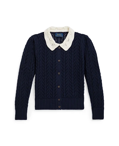 Polo Ralph Lauren Girls 2T-6X Pointelle-Knit Peter Pan Collar Cardigan