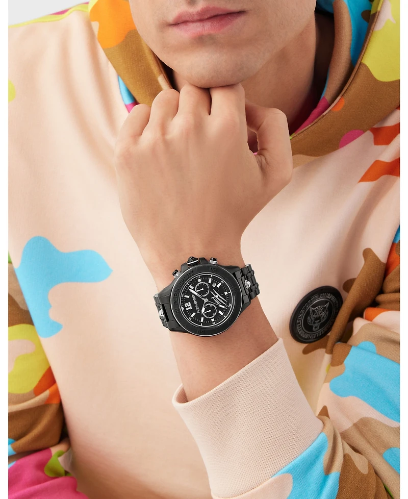 Plein Sport Mens Warrior Tech Chronograph Date Quartz Ip Black Bracelet 47.5mm