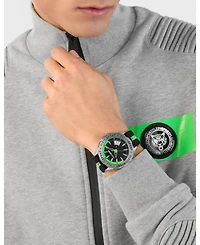 Plein Sport Mens Rampage 3 Hand Date Quartz Black Silicone Strap 44MM