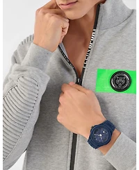 Plein Sport Mens New Fearless 3 Hand Date Quartz Blue Silicone Strap 46MM