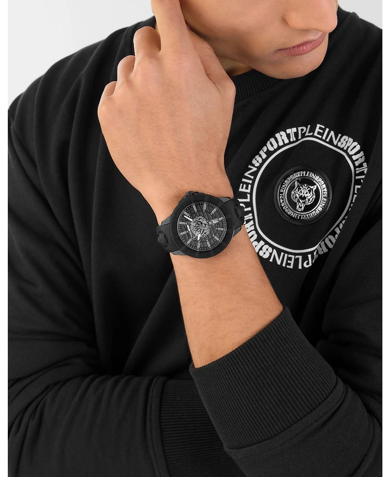 Plein Sport Mens City Rush 3 Hand Date Quartz Silicone Strap 45MM