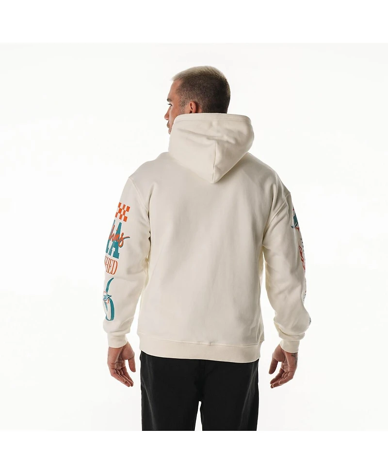 The Wild Collective Men's and Women's Cream Miami Dolphins Stacked Graphic Sleeve Fleece Hoodie