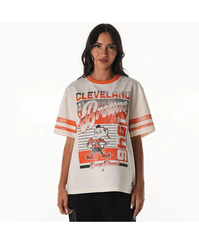 The Wild Collective Women's Cream Cleveland Browns Vintage Drop Shoulder Oversized Boyfriend T-Shirt
