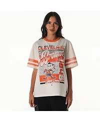 The Wild Collective Women's Cream Cleveland Browns Vintage Drop Shoulder Oversized Boyfriend T-Shirt