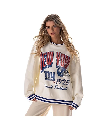 The Wild Collective Women's Cream New York Giants Oversized Vintage French Terry Sweatshirt
