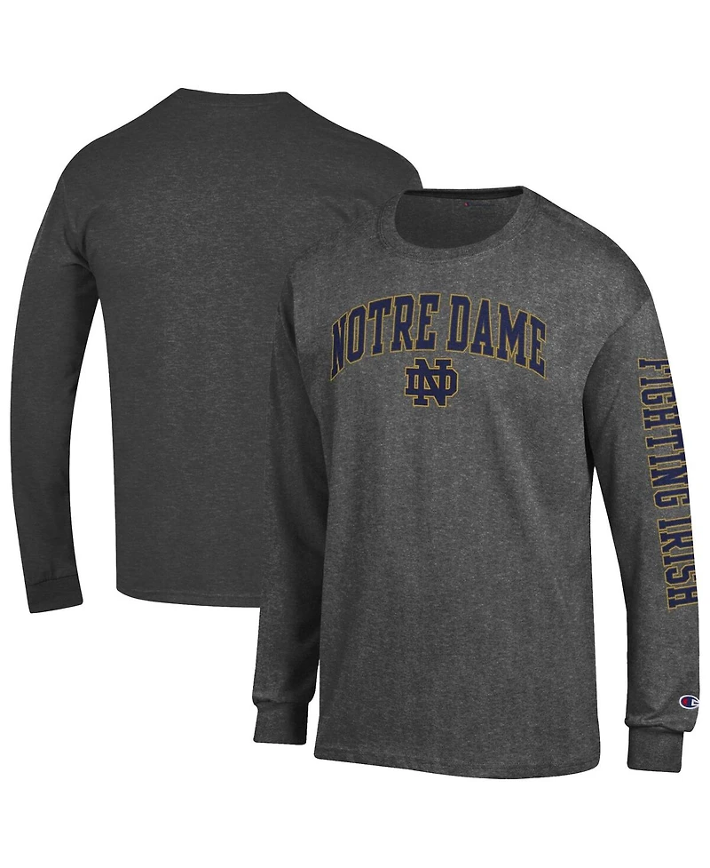 Champion Men's Charcoal Notre Dame Fighting Irish Arch Over Logo 2-Hit Long Sleeve T-Shirt