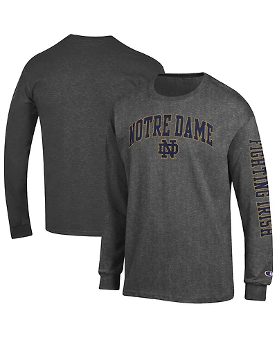 Champion Men's Charcoal Notre Dame Fighting Irish Arch Over Logo 2-Hit Long Sleeve T-Shirt