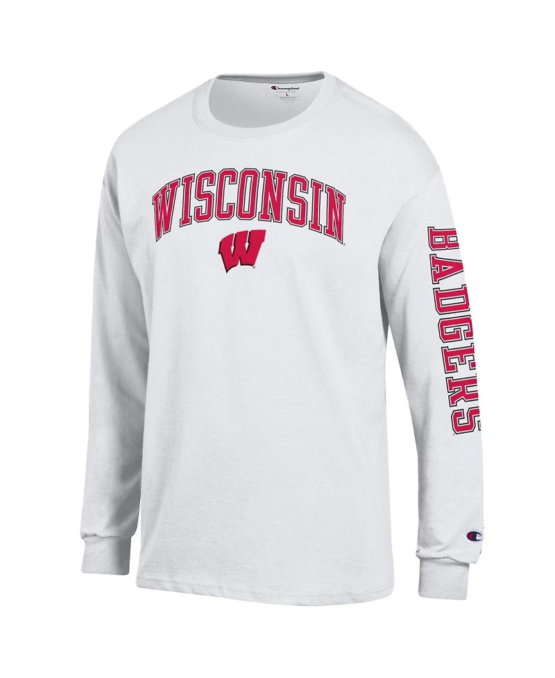 Champion Men's White Wisconsin Badgers Arch Over Logo 2-Hit Long Sleeve T-Shirt