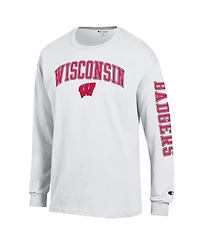 Champion Men's White Wisconsin Badgers Arch Over Logo 2-Hit Long Sleeve T-Shirt