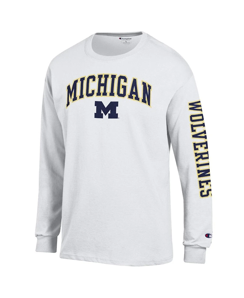 Champion Men's White Michigan Wolverines Arch Over Logo 2-Hit Long Sleeve T-Shirt