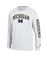 Champion Men's White Michigan Wolverines Arch Over Logo 2-Hit Long Sleeve T-Shirt