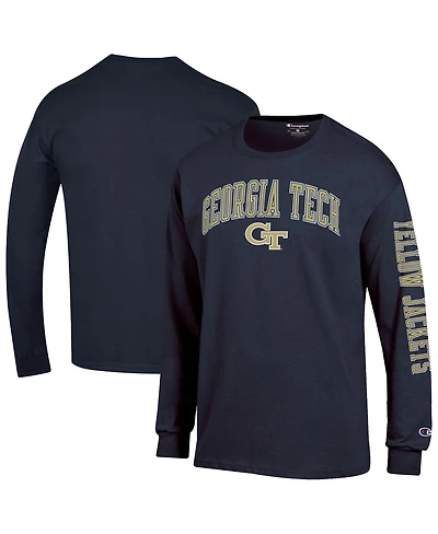 Champion Men's Navy Georgia Tech Yellow Jackets Arch Over Logo 2-Hit Long Sleeve T-Shirt