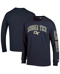 Champion Men's Navy Georgia Tech Yellow Jackets Arch Over Logo 2-Hit Long Sleeve T-Shirt