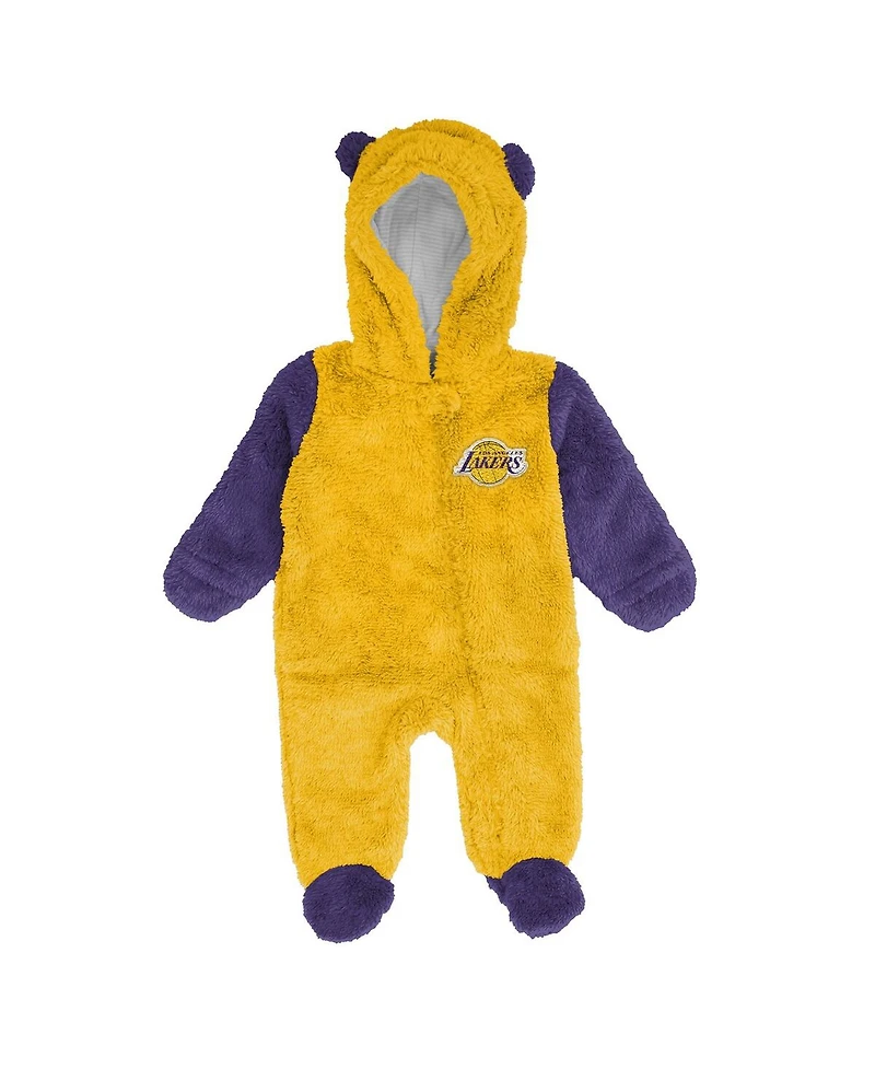 Outerstuff Baby Boys and Girls Newborn Gold Los Angeles Lakers Stay Napping Fleece Bunting Full-Zip Sleeper