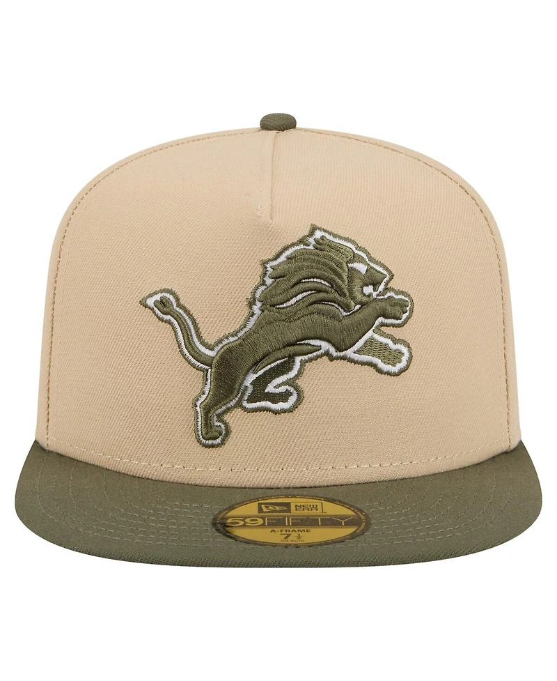 New Era Men's Beige/Olive Detroit Lions Color Pack A-Frame 59FIFTY Fitted Hat