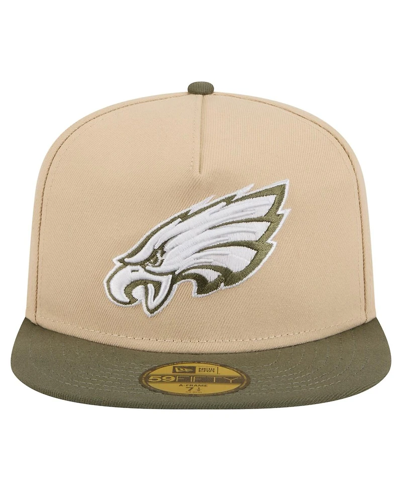 New Era Men's Beige/Olive Philadelphia Eagles Color Pack A-Frame 59FIFTY Fitted Hat