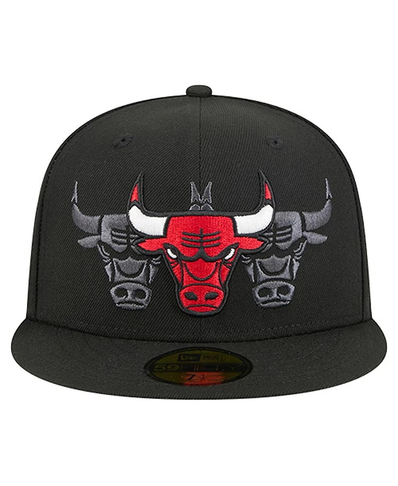New Era Men's Black Chicago Bulls Tri-Hit 59Fifty Fitted Hat