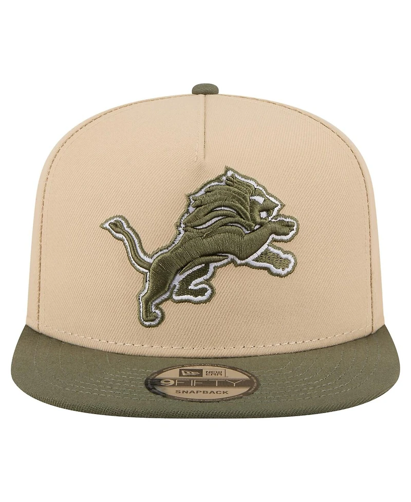 New Era Men's Light Beige/Olive Detroit Lions Color Pack A-Frame 9FIFTY Snapback Hat